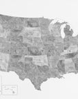Poster - Gray watercolor map of the US