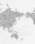 Plakat - Pacific centered world map in gray watercolor