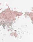 Plakat - Pacific centered world map in dusty pink