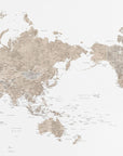 Poster - Pacific centered world map in taupe