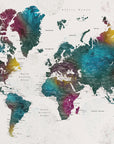Plakat - Watercolor world map with cities, Charleena