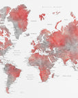 Plakat - Red world map with cities, Lyssah