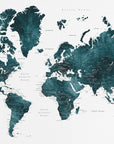 Poster - Dark teal world map with cities, Makani