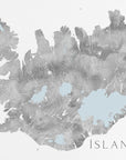 Plakat - Ísland - Iceland blank map in gray watercolor