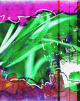 Plakat - Collage green grass and pink