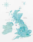 Poster - Aquamarine watercolor map of the United Kingdom