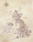Poster - Sepia map of the United Kingdom
