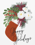 Plakat - Floral Stocking Happy holidays in white