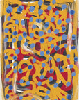 Poster - Yellow dotted line art abstract blue polka dot