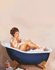 Poster - Bathtub Drinks: Pinup Girl Drinking In Bathroom