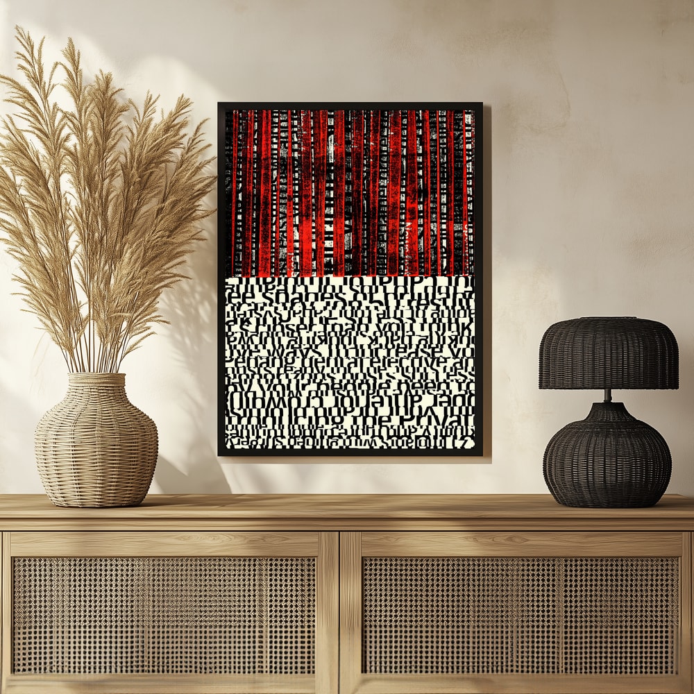Plakat - Red Stripes and Fragmented Text