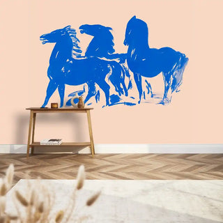 Tapet - 3 blå heste