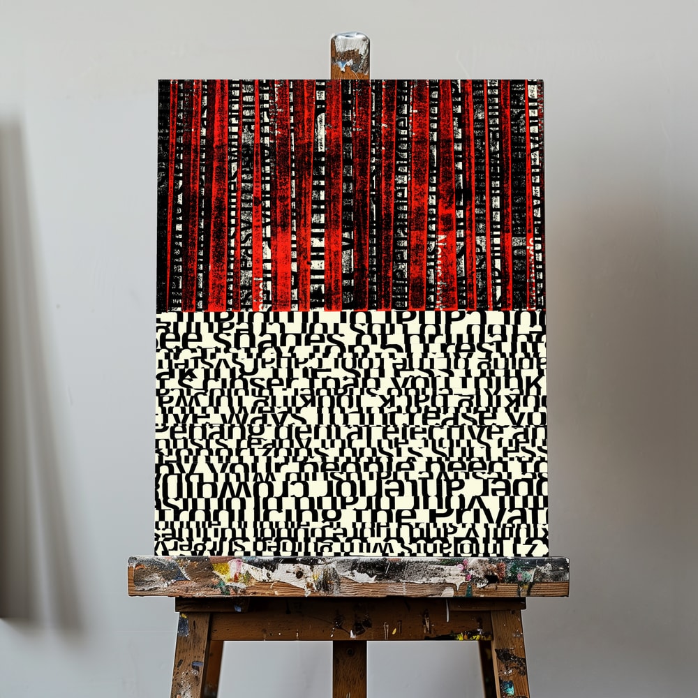 Canvas - Red Stripes and Fragmented Text