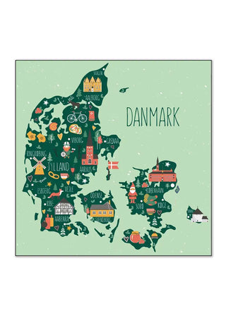 Akustik - Danmarkskort med illustrationer og grøn baggrund