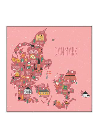 Akustik - Danmarkskort med lyserød baggrund - admen.dk