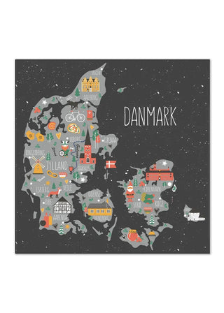 Akustik - Danmarkskort med illustrationer og grå baggrund