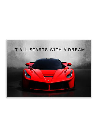Plakat - It all starts with a dream - Rød Ferrari