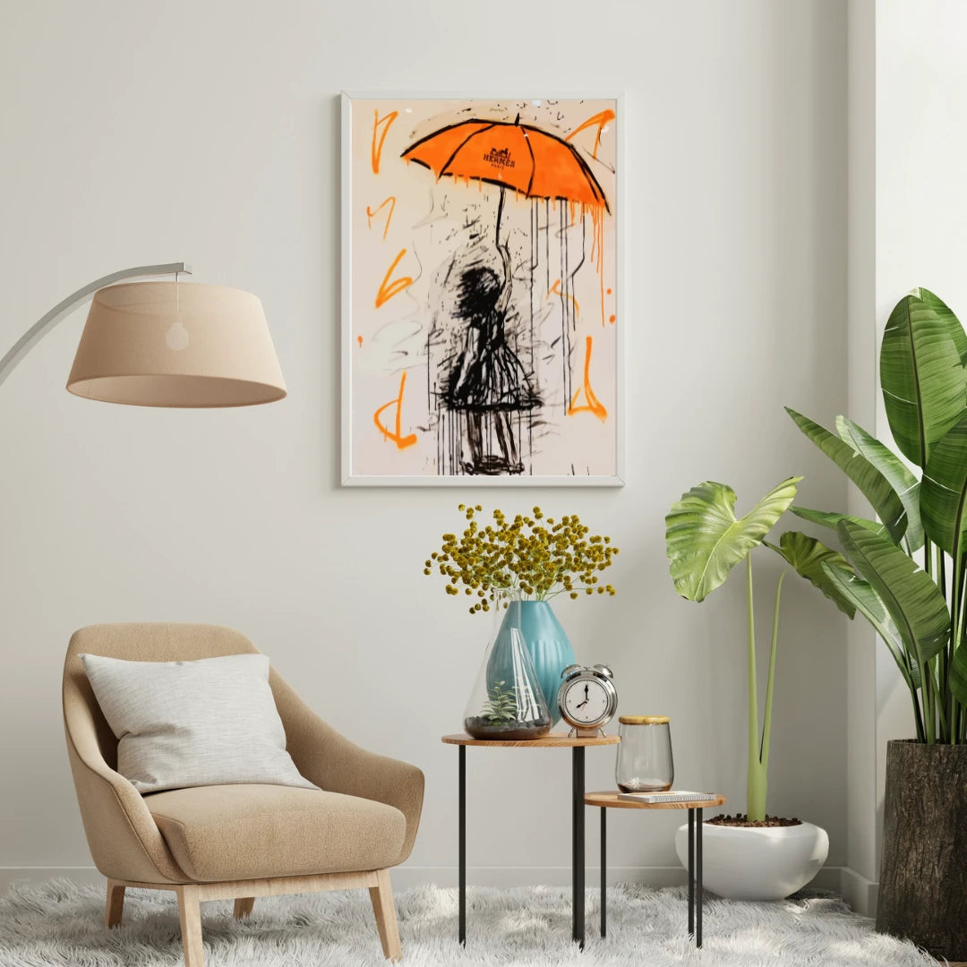 Plakat - Pige med orange paraply - Admen.dk
