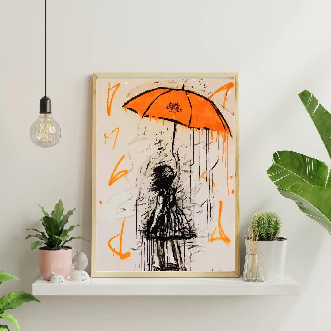 Plakat - Pige med orange paraply - Admen.dk
