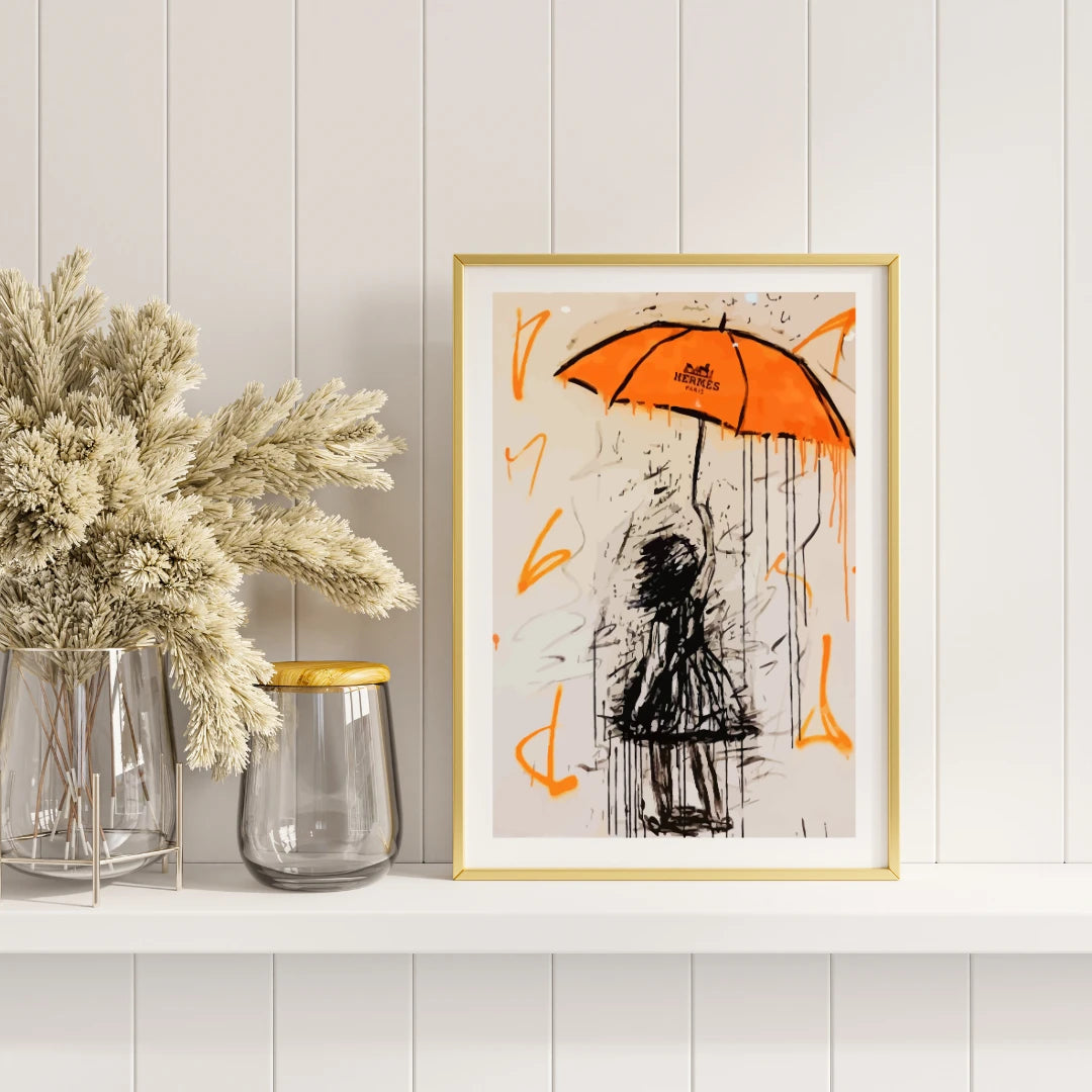 Plakat - Pige med orange paraply - Admen.dk