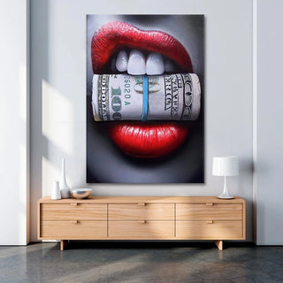 Plakat - Red dollar lips kunst