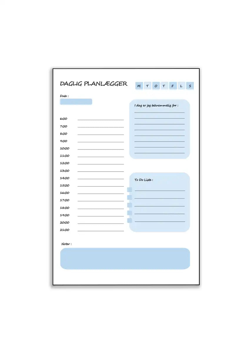 Plakat - Daily Planner - Dansk - admen.dk