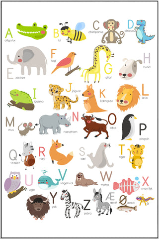 Plakat - Alfabet med dyremotiver