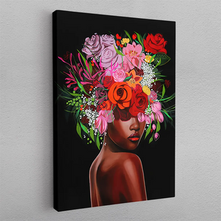 Canvas - Afrikansk kvinde med blomster - admen.dk