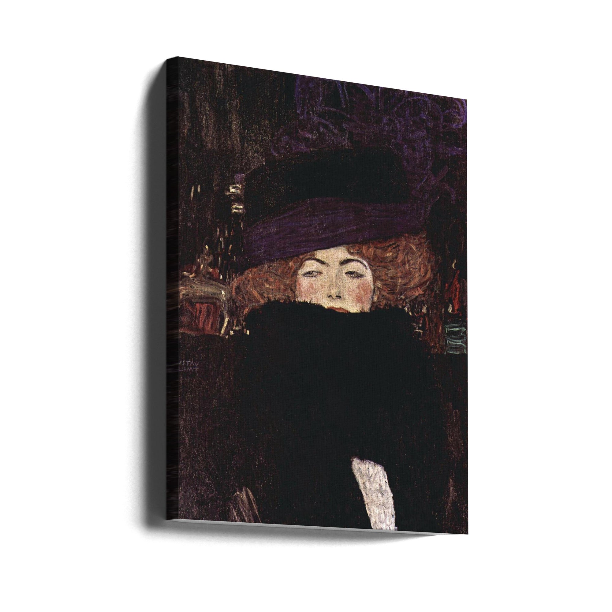 Canvas - Dame Mit Hut Und Federboa - Gustav Klimt - Admen.dk