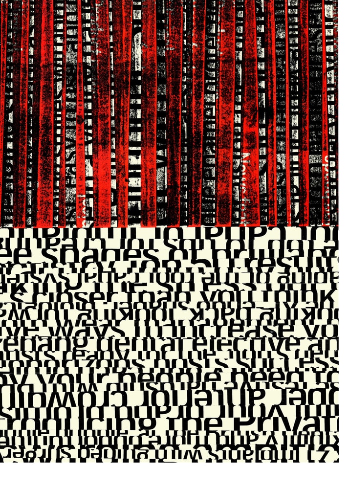 Plakat - Red Stripes and Fragmented Text