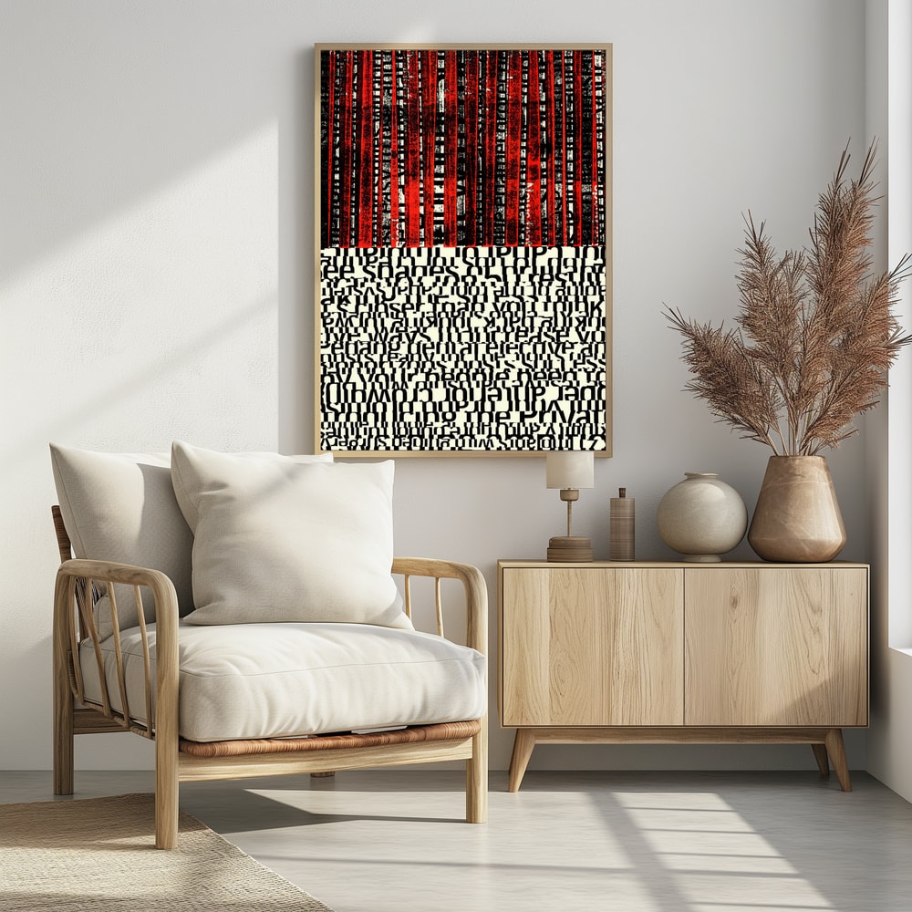 Plakat - Red Stripes and Fragmented Text