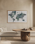 Plakat - Watercolor world map with cities, Makoa