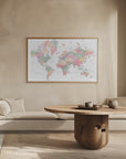 Plakat - Pastel watercolor world map with cities, Anjah