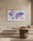 Plakat - Watercolor world map with cities, Brandie