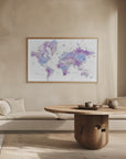 Plakat - Watercolor world map with cities, Gina