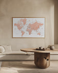 Plakat - Rose gold world map with cities, Hadi