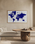 Plakat - Navy blue world map with cities, Nevin