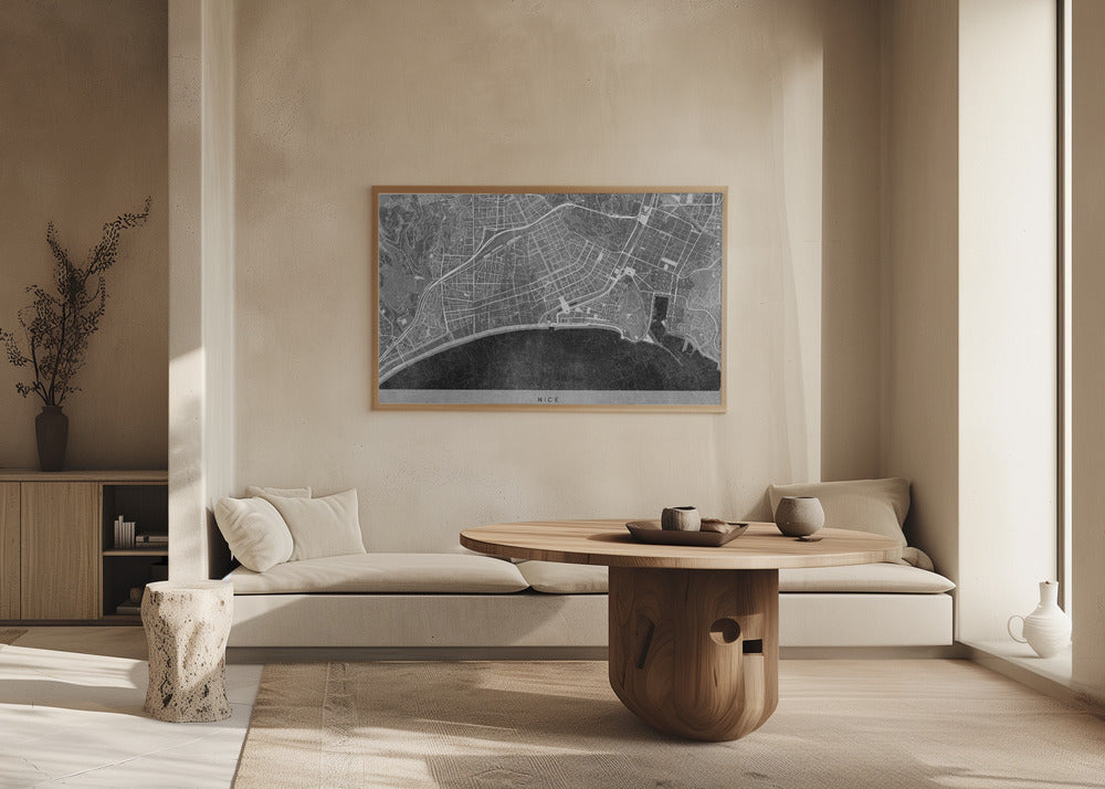 Poster - Gray vintage map of Nice downtown France