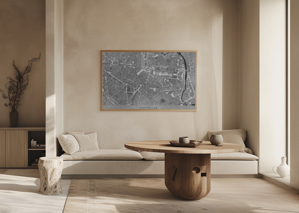 Poster - Gray vintage map of Montpellier downtown France