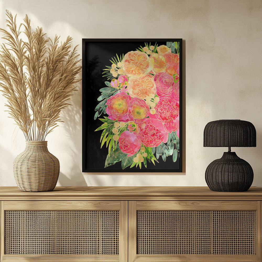 Plakat - Rekha floral art in bright watercolor