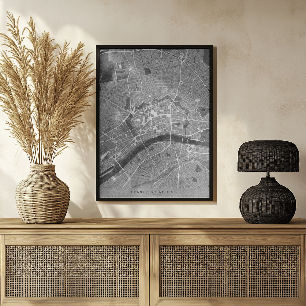 Plakat - Gray vintage map of Frankfurt downtown Germany