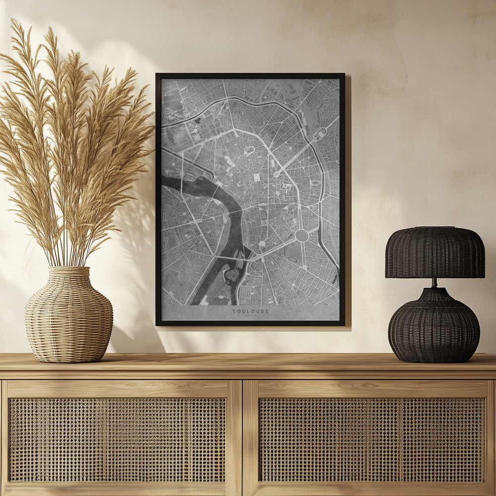 Plakat - Gray vintage map of Toulouse downtown France