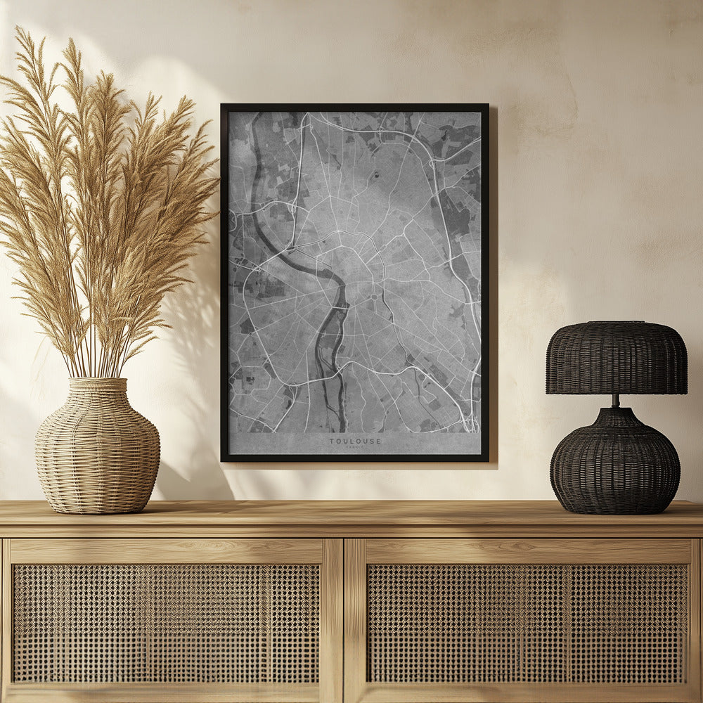 Plakat - Gray vintage map of Toulouse France