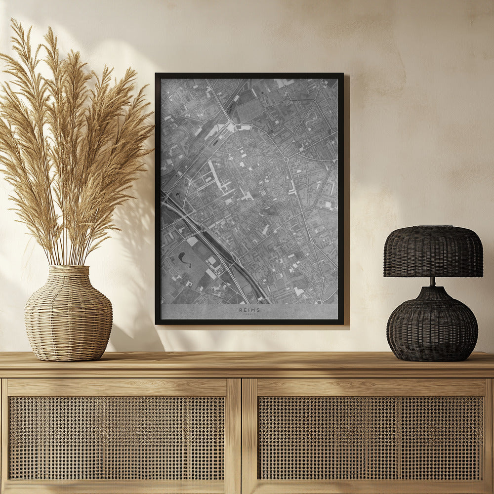 Poster - Gray vintage map of Reims downtown Germany