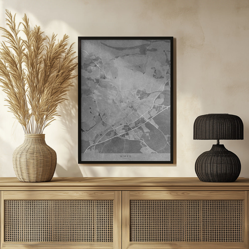 Poster - Gray vintage map of Nîmes France