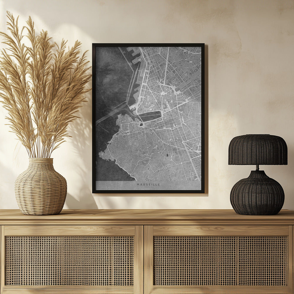 Plakat - Gray vintage map of Marseille France