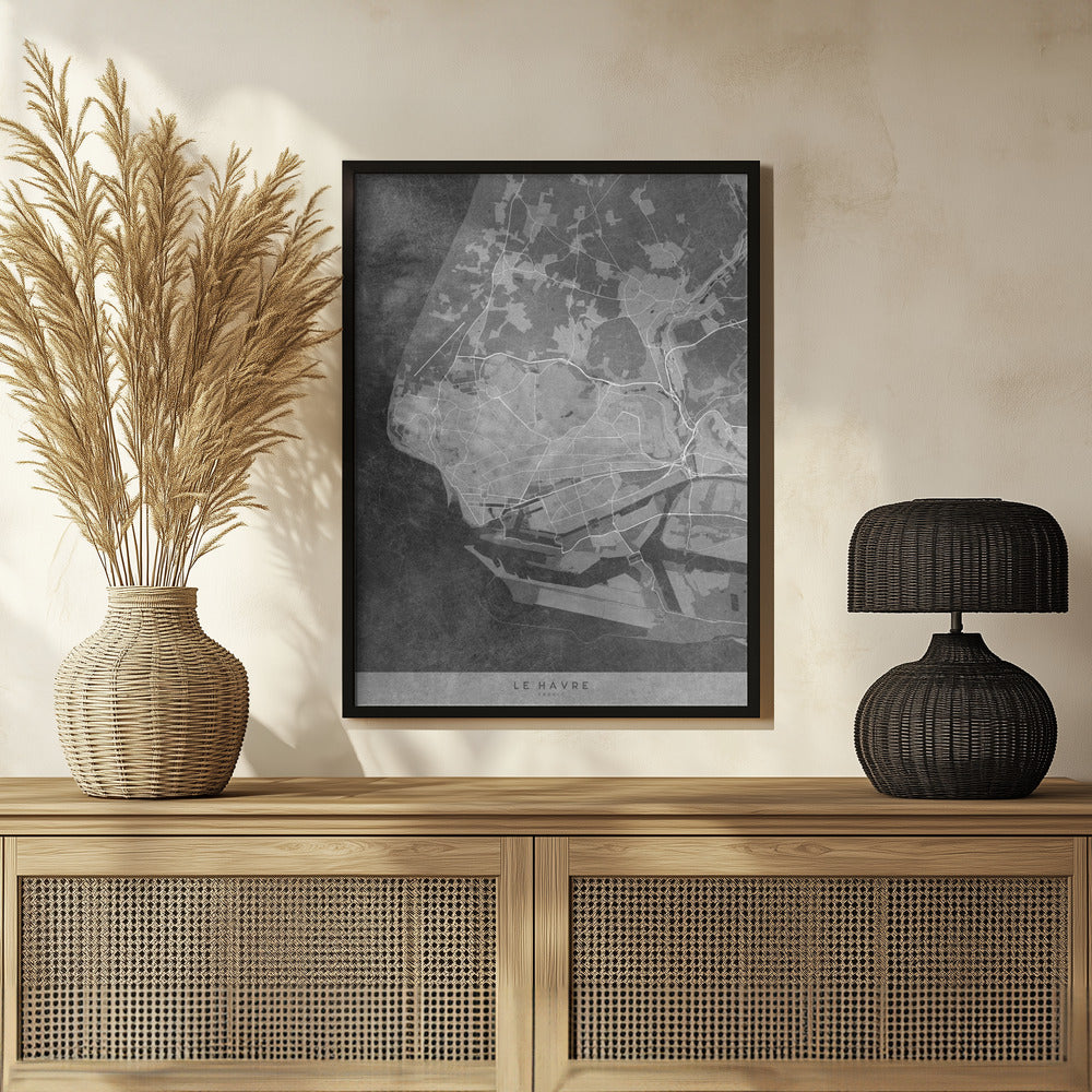 Plakat - Gray vintage map of Le Havre France