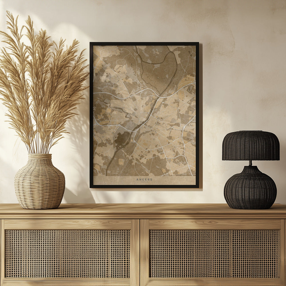 Poster - Sepia vintage map of Angers France