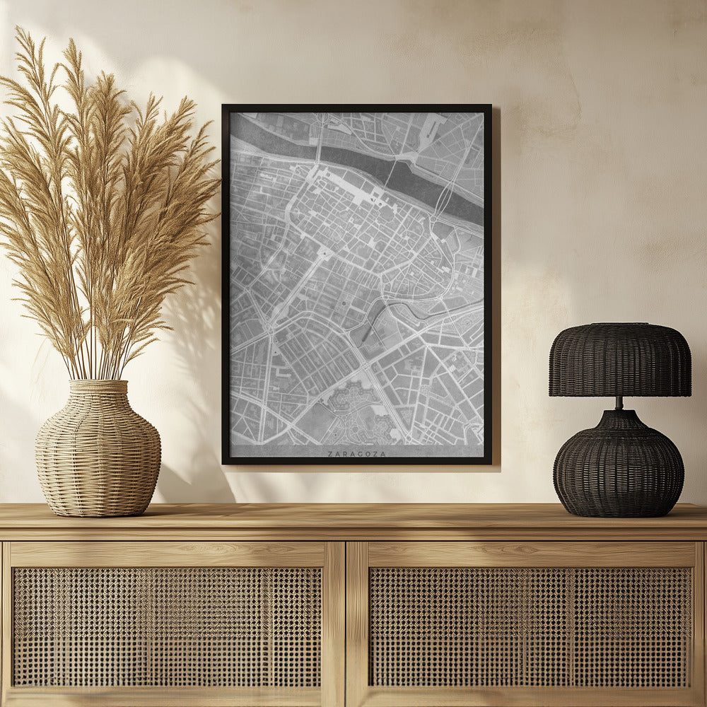 Poster - Map of Zaragoza downtown (Spain) in gray vintage style