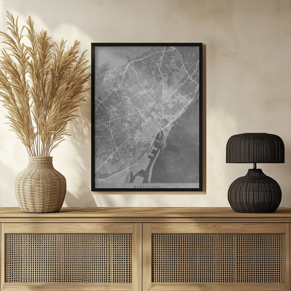 Poster - Map of Barcelona (Spain) in gray vintage style